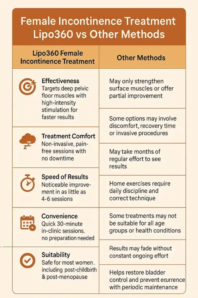 Comprehensive Guide To Female Incontinence Treatment Options 1 Table showing benefits of incontinence treatment Cumbernauld